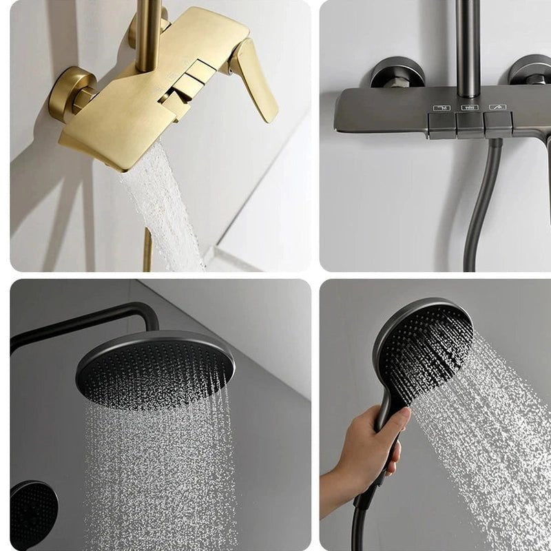 Colonne de Douche Thermostatique Or Brossé – Pommeau XXL 25cm” & Douchette 3 Fonctions, Design Moderne Minimaliste & Économie d'eau - Focett