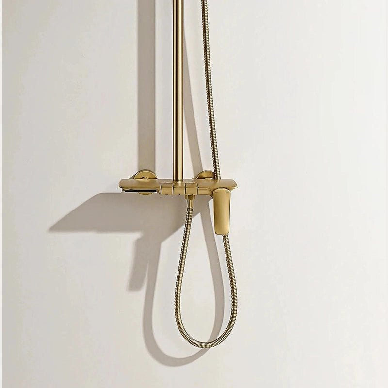 Colonne de Douche Thermostatique Or Brossé – Pommeau XXL 25cm” & Douchette 3 Fonctions, Design Moderne Minimaliste & Économie d'eau - Focett