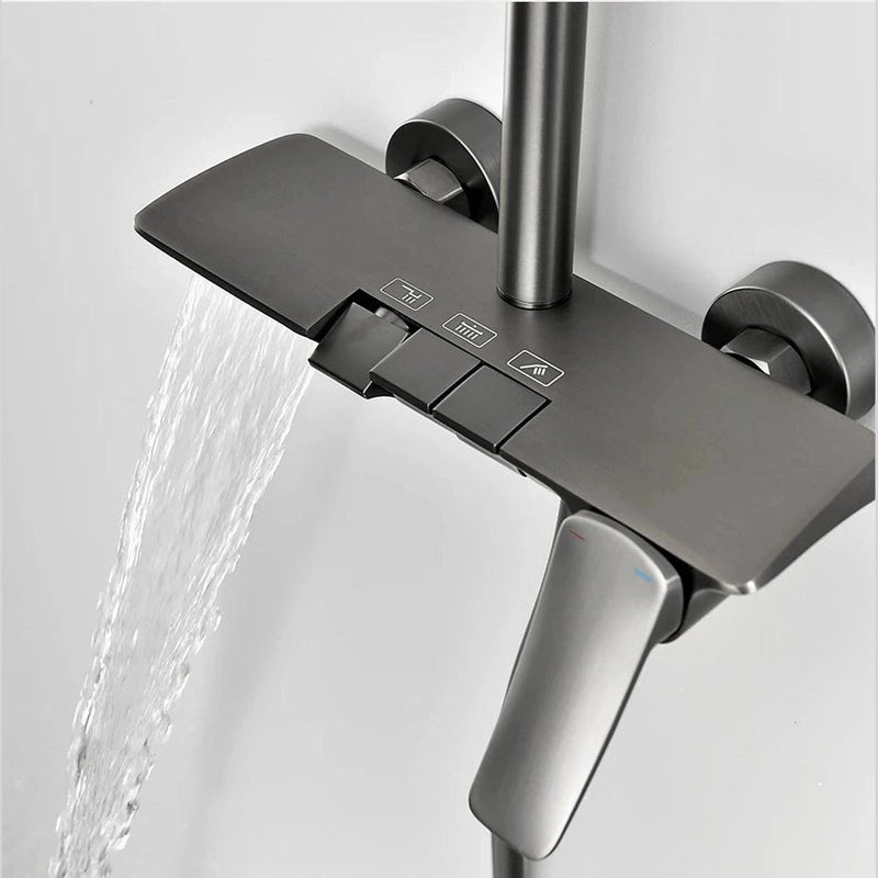 Colonne de Douche Thermostatique Or Brossé – Pommeau XXL 25cm” & Douchette 3 Fonctions, Design Moderne Minimaliste & Économie d'eau - Focett