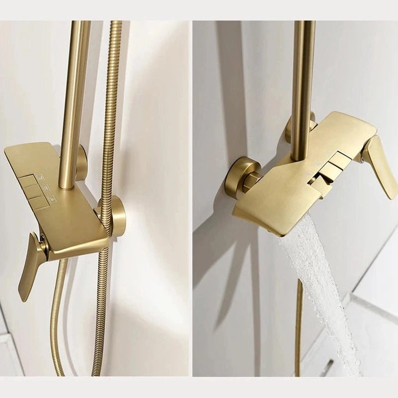 Colonne de Douche Thermostatique Or Brossé – Pommeau XXL 25cm” & Douchette 3 Fonctions, Design Moderne Minimaliste & Économie d'eau - Focett