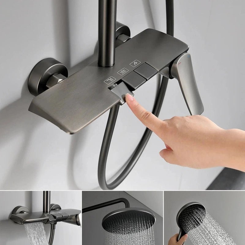 Colonne de Douche Thermostatique Or Brossé – Pommeau XXL 25cm” & Douchette 3 Fonctions, Design Moderne Minimaliste & Économie d'eau - Focett