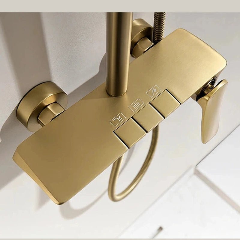 Colonne de Douche Thermostatique Or Brossé – Pommeau XXL 25cm” & Douchette 3 Fonctions, Design Moderne Minimaliste & Économie d'eau - Focett