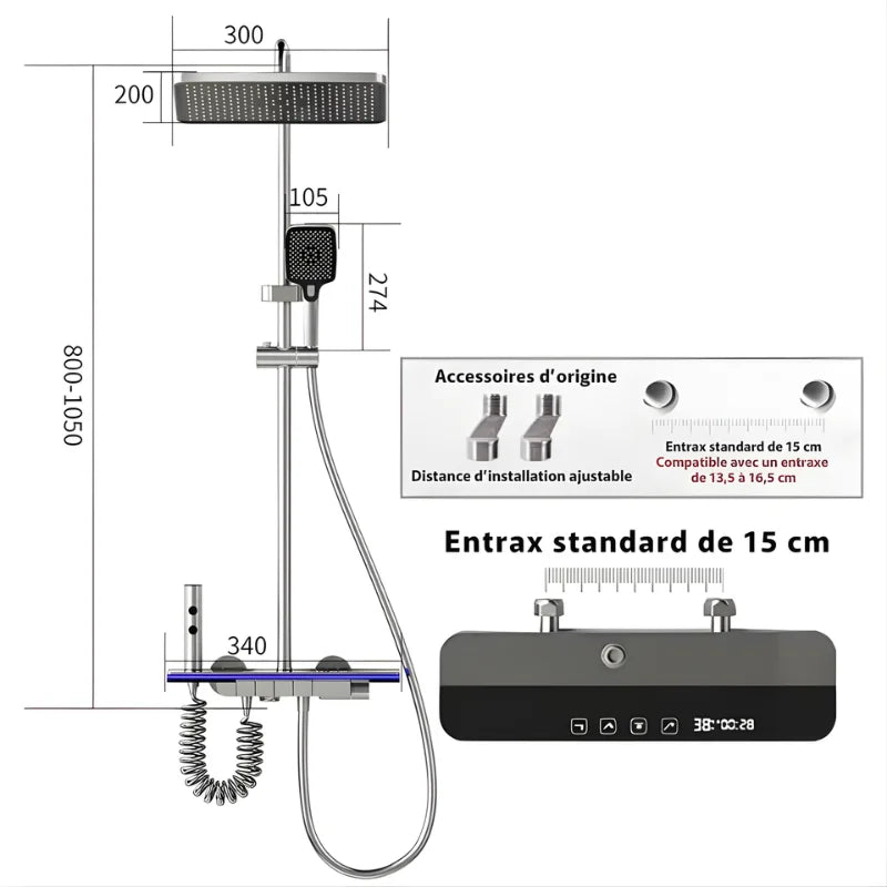 Colonne De Douche Thermostatique Réglable En Hauteur