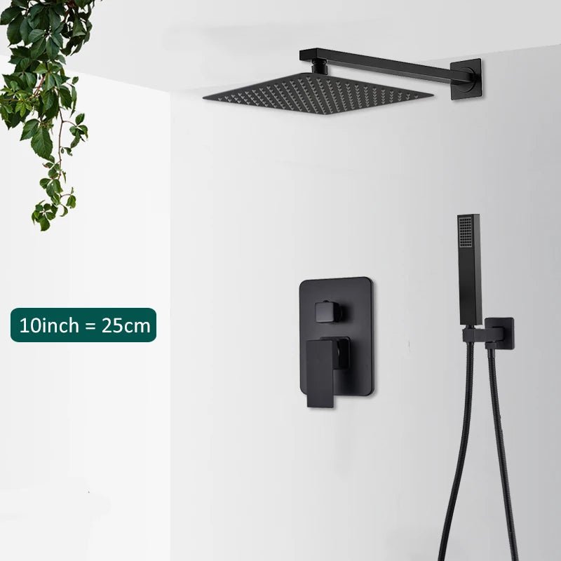 Colonne de Douche Encastrable Noir Mat – Design Moderne avec Ciel De Douche 25-40cm XXL Effet Pluie & Cascade + Robinet Bain