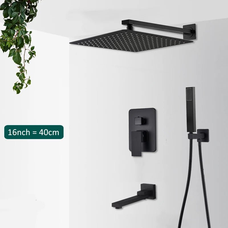 Colonne de Douche Encastrable Noir Mat – Design Moderne avec Ciel De Douche 25-40cm XXL Effet Pluie & Cascade + Robinet Bain
