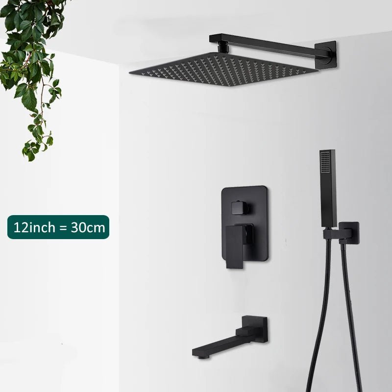 Colonne de Douche Encastrable Noir Mat – Design Moderne avec Ciel De Douche 25-40cm XXL Effet Pluie & Cascade + Robinet Bain