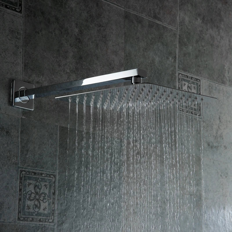 Colonne de Douche Encastrable Gris Chrome – Mitigeur Laiton, Pommeau XXL Effet Pluie 20-40cm , Douchette à Main et Bec Rotatif pour Baignoire