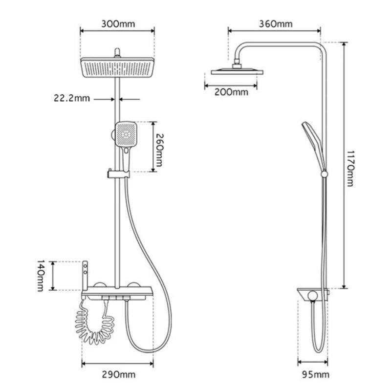 Colonne de Douche Grise – Acier Inoxydable Poli, Hauteur & Inclinaison Ajustables avec Affichage Digital, Boutons Piano et LED