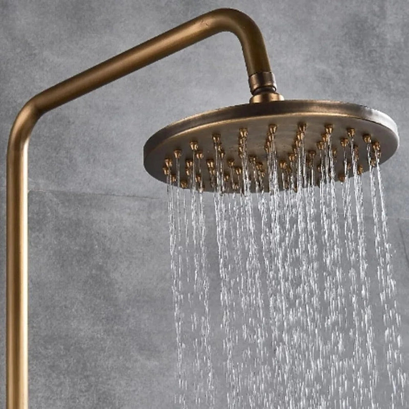 Colonne de Douche Rétro en Laiton Antique – Hauteur Réglable 75-120 cm, Ciel De Douche Pluie 20 cm, Douchette et Étageres de Rangement avec Robinet