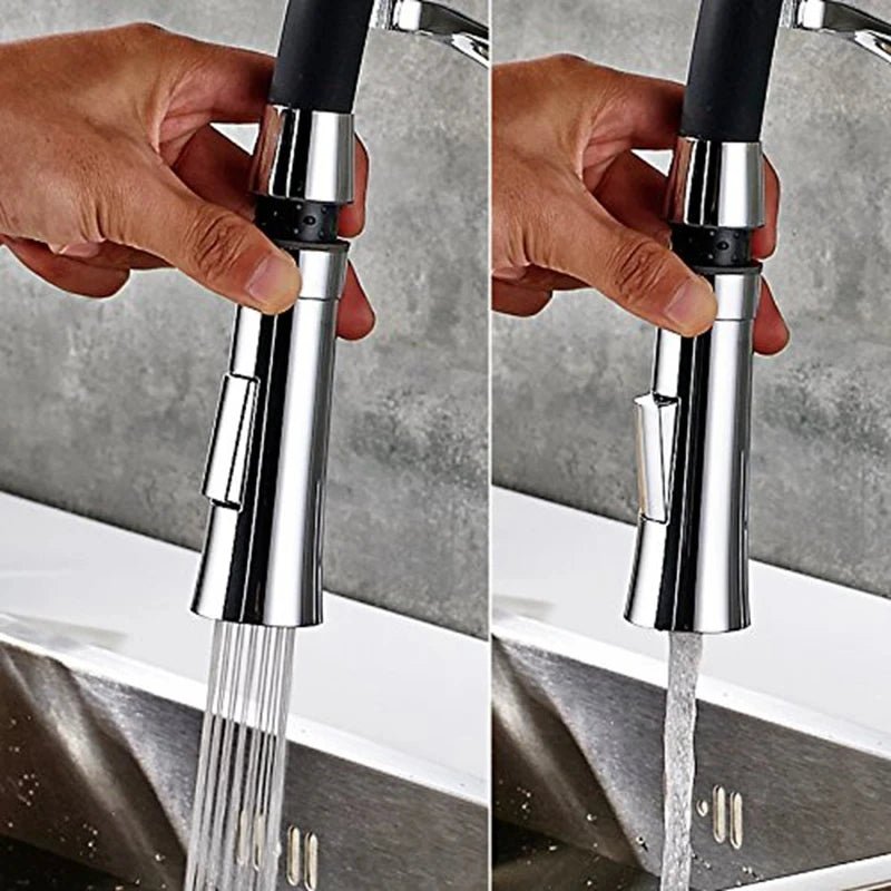Mitigeur de cuisine en nickel brossé flexible avec bec orientable – laiton massif, douchette extractible - Focett