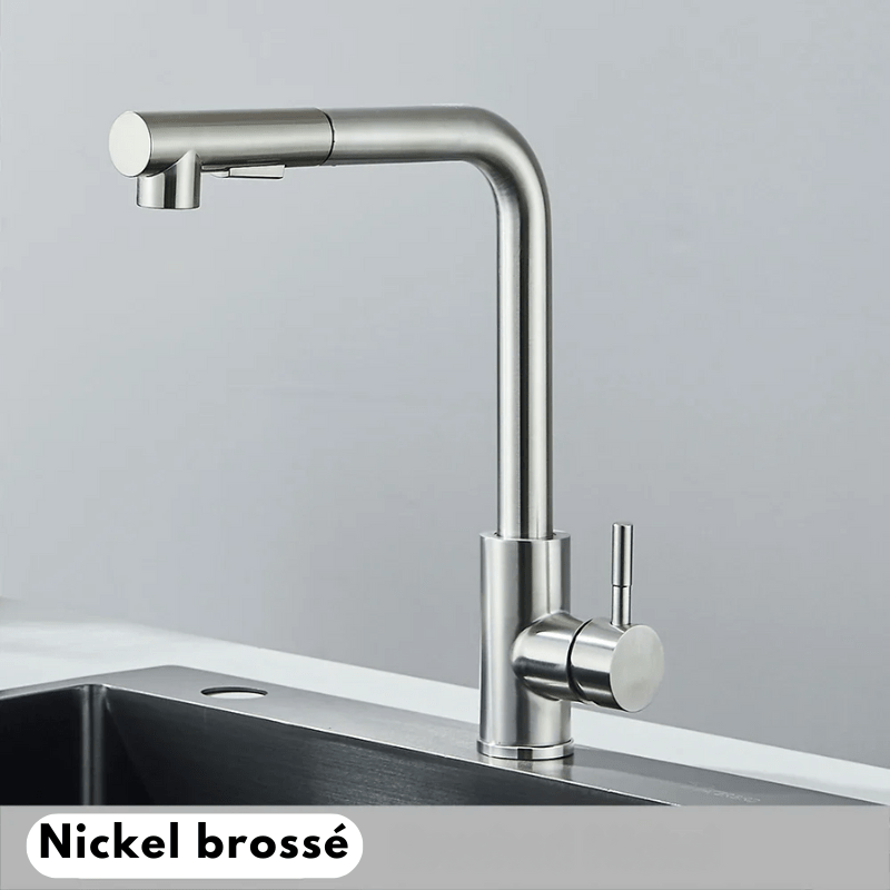 Mitigeur de cuisine extractible noir mat – jet double, bec rotatif 360° et poignée monocommande - Focett