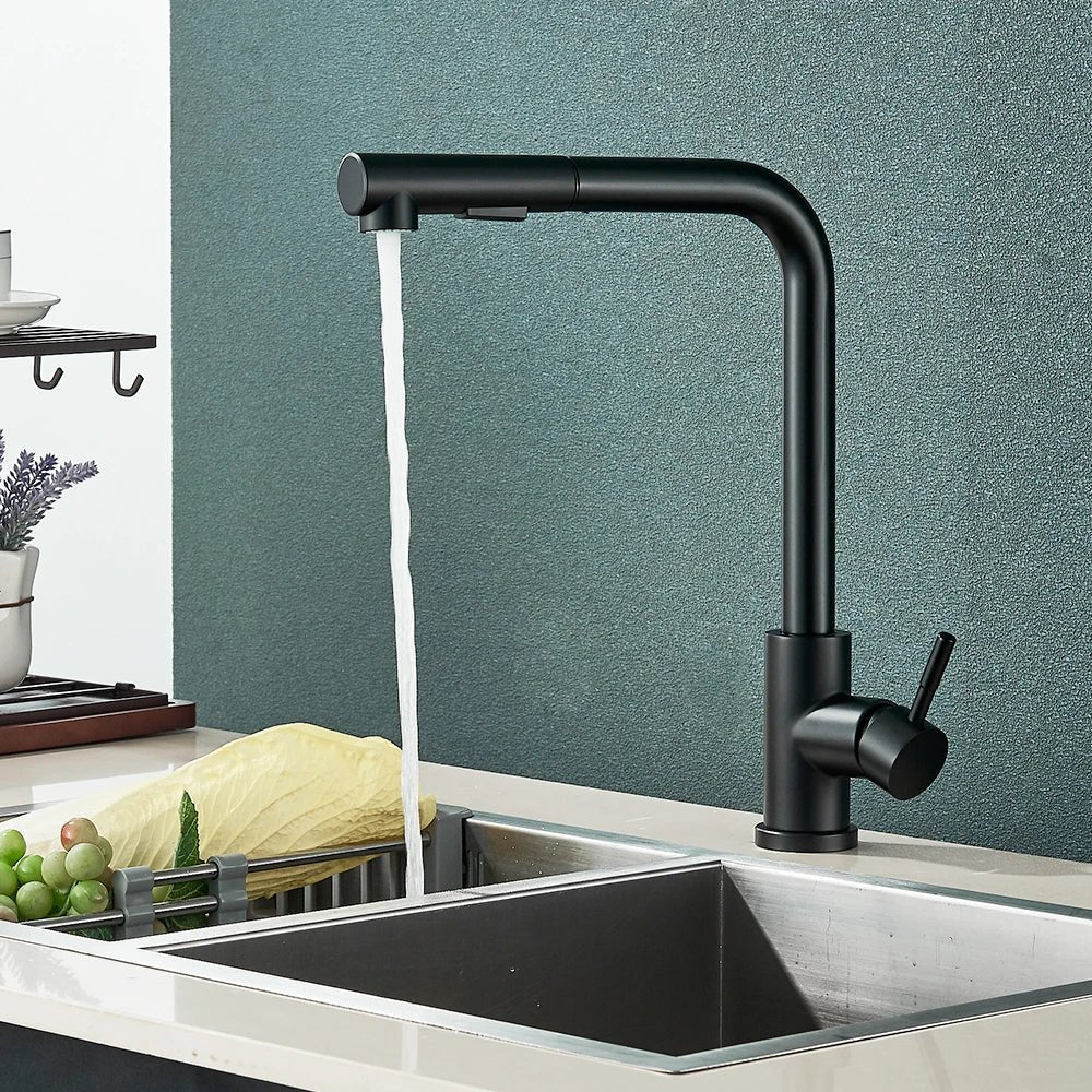 Mitigeur de cuisine extractible noir mat – jet double, bec rotatif 360° et poignée monocommande - Focett