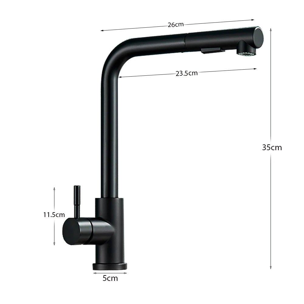 Mitigeur de cuisine extractible noir mat – jet double, bec rotatif 360° et poignée monocommande - Focett