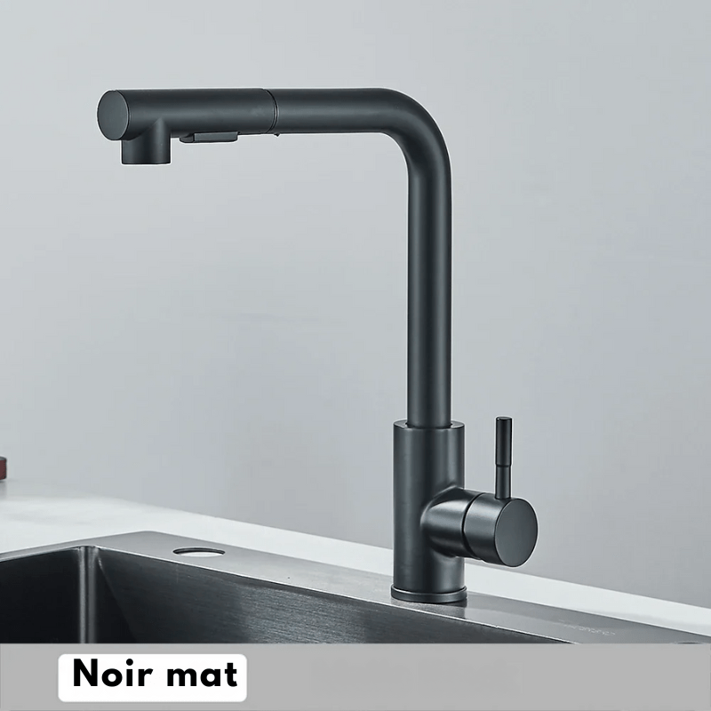 Mitigeur de cuisine extractible noir mat – jet double, bec rotatif 360° et poignée monocommande - Focett