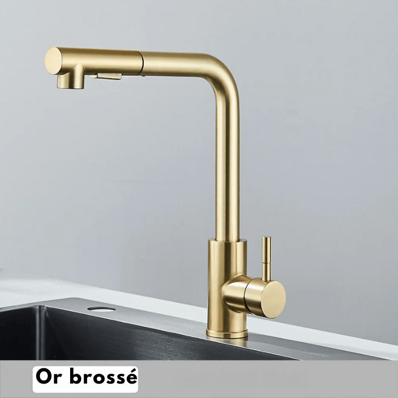 Mitigeur de cuisine extractible noir mat – jet double, bec rotatif 360° et poignée monocommande - Focett