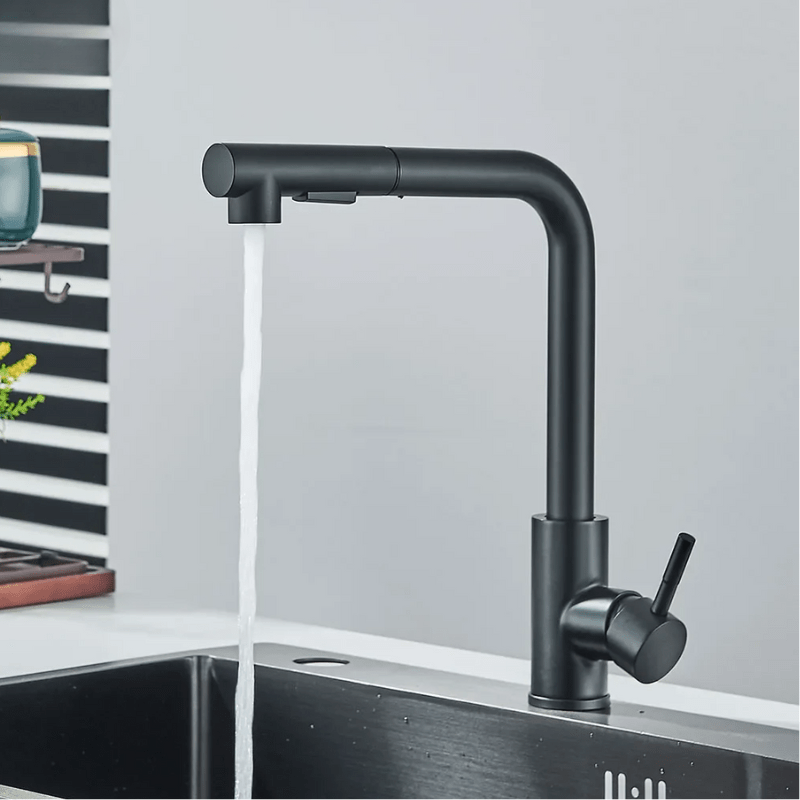 Mitigeur de cuisine extractible noir mat – jet double, bec rotatif 360° et poignée monocommande - Focett