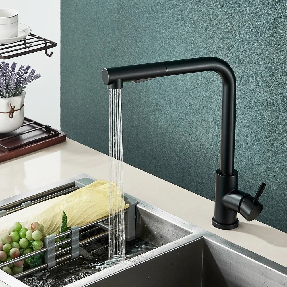 Mitigeur de cuisine extractible noir mat – jet double, bec rotatif 360° et poignée monocommande - Focett