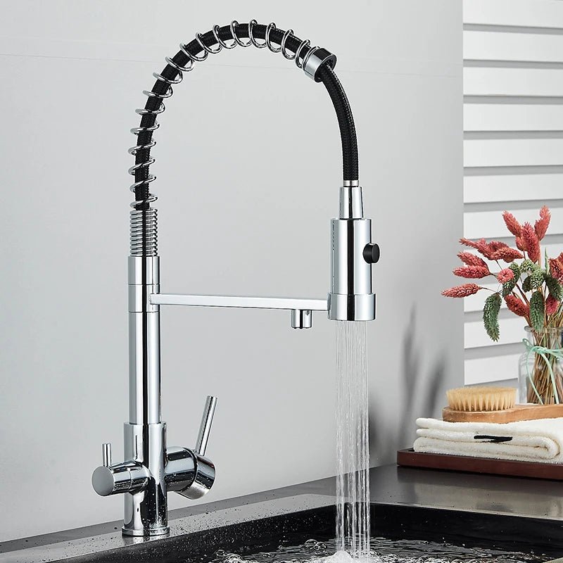 Mitigeur de cuisine noir mat avec bec orientable – Pour eau filtrée et rotation 360° - Focett