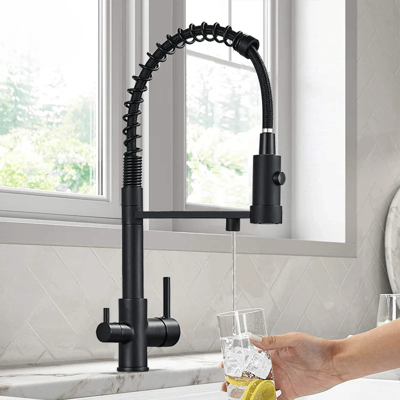 Mitigeur de cuisine noir mat avec bec orientable – Pour eau filtrée et rotation 360° - Focett
