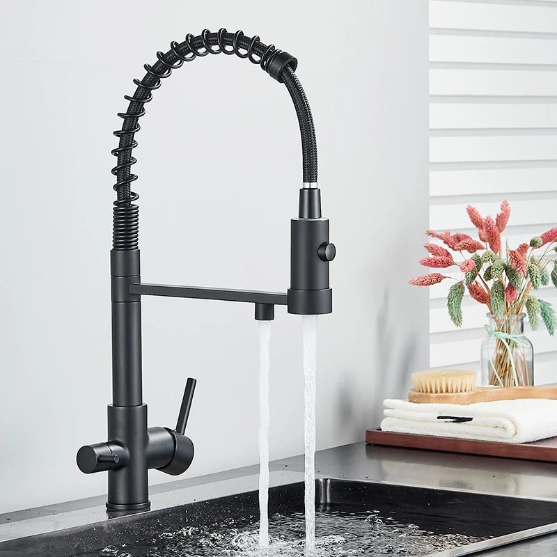 Mitigeur de cuisine noir mat avec bec orientable – Pour eau filtrée et rotation 360° - Focett