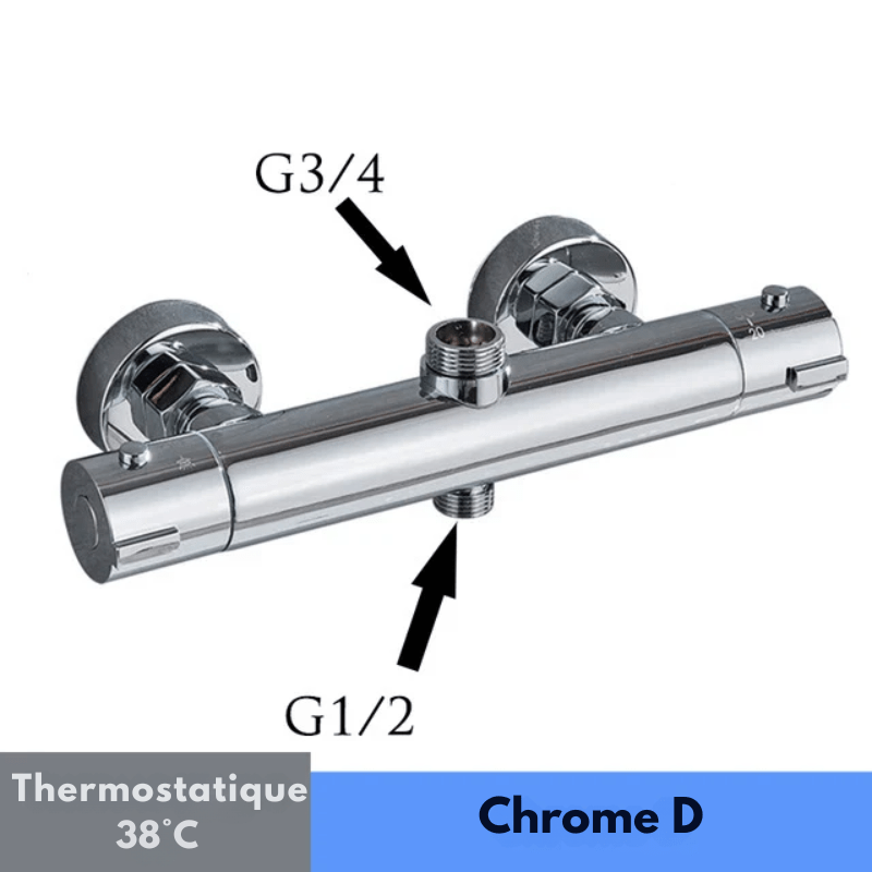 Mitigeur de douche encastrable chrome thermostatique – double poignée, contrôle précis de la température et finition chromée - Focett