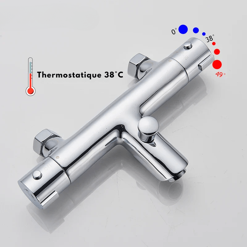 Mitigeur de douche encastrable chrome thermostatique – double poignée, contrôle précis de la température et finition chromée - Focett