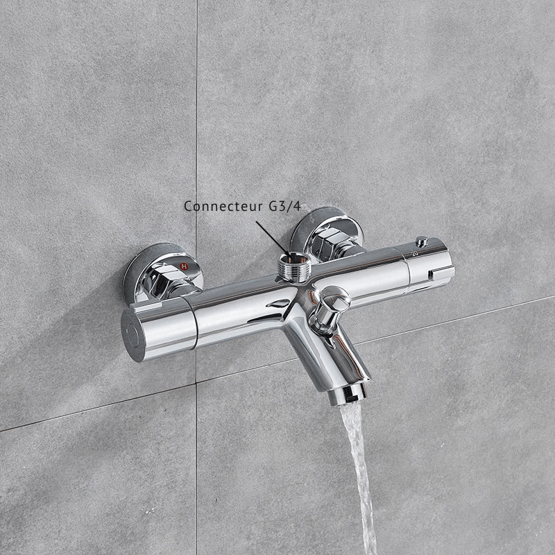 Mitigeur de douche encastrable chrome thermostatique – double poignée, contrôle précis de la température et finition chromée - Focett