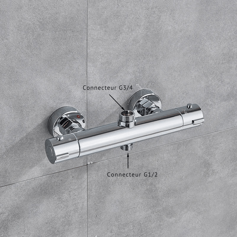 Mitigeur de douche encastrable chrome thermostatique – double poignée, contrôle précis de la température et finition chromée - Focett