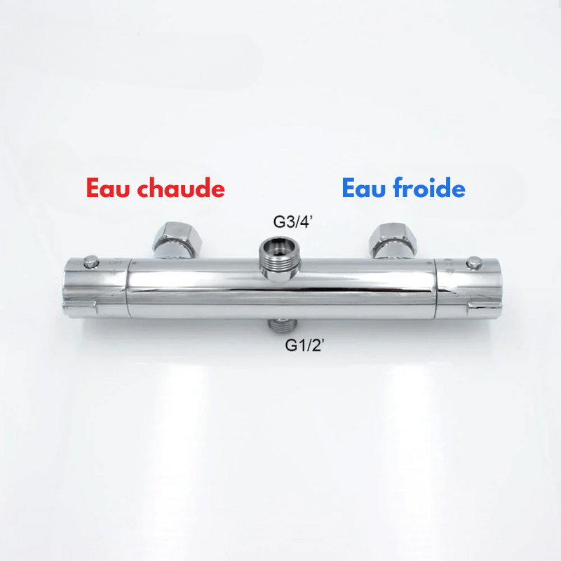 Mitigeur de douche encastrable thermostatique chromée – sécurité à 38°C et contrôle précis - Focett