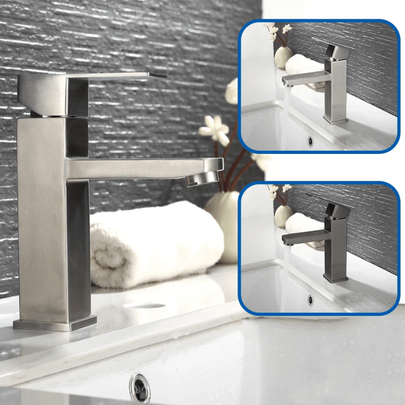Mitigeur de lavabo en nickel brossé – design épuré, poignée unique et finition mate brossée - Focett