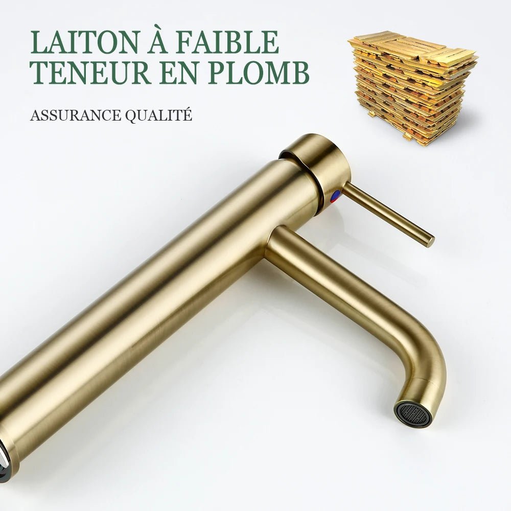 Mitigeur de lavabo en or – poignée ergonomique, installation facile et finition durable - Focett