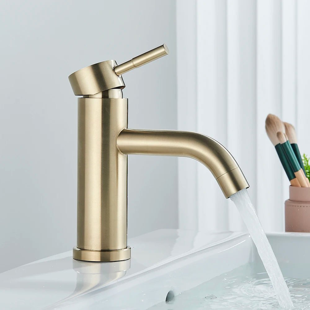 Mitigeur de lavabo or en laiton – finition brossée, jet doux et installation 1 trou - Focett
