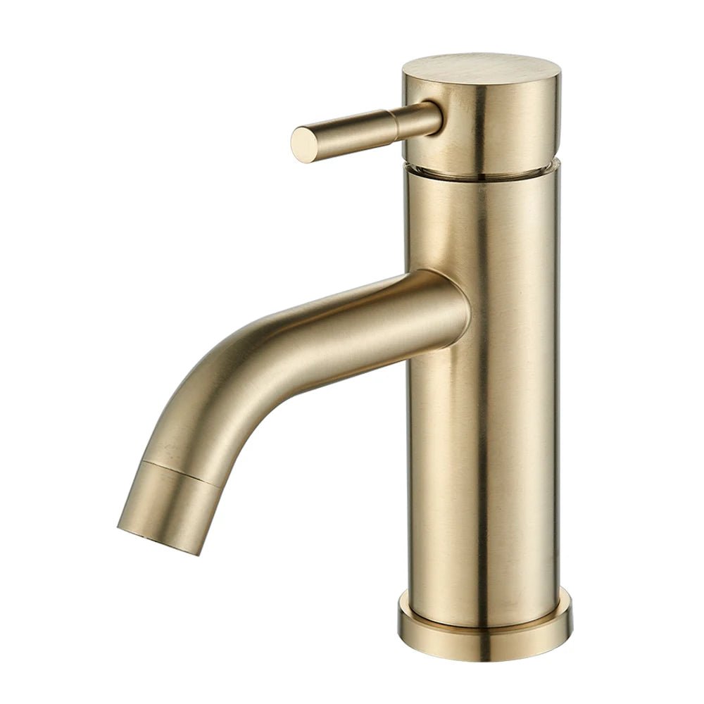 Mitigeur de lavabo or en laiton – finition brossée, jet doux et installation 1 trou - Focett