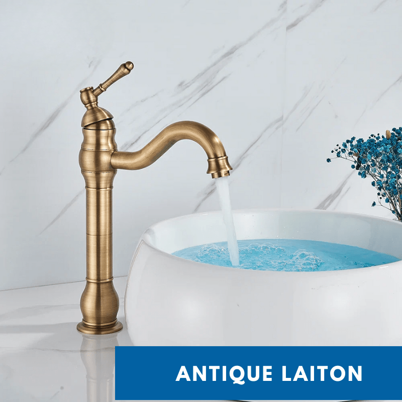 Mitigeur de salle de bain chrome vintage – jet cascade, poignée monocommande et installation facile - Focett