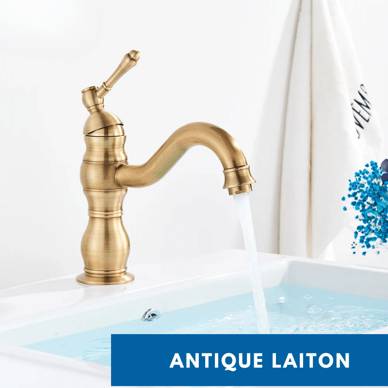 Mitigeur de salle de bain chrome vintage – jet cascade, poignée monocommande et installation facile - Focett