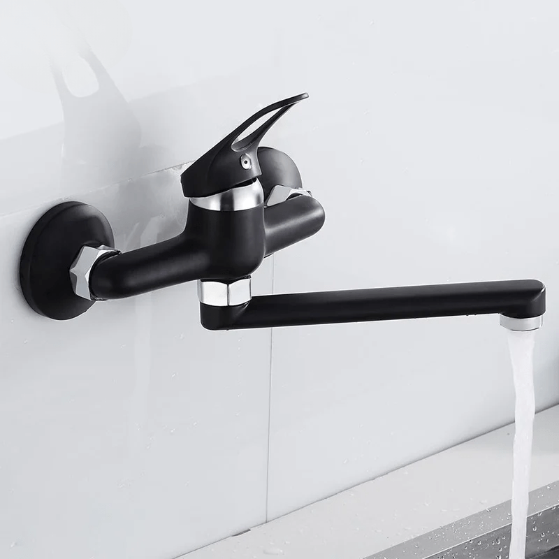 Mitigeur encastrable mural noir pour évier – bec pivotant 360°, installation standard et usage fluide - Focett