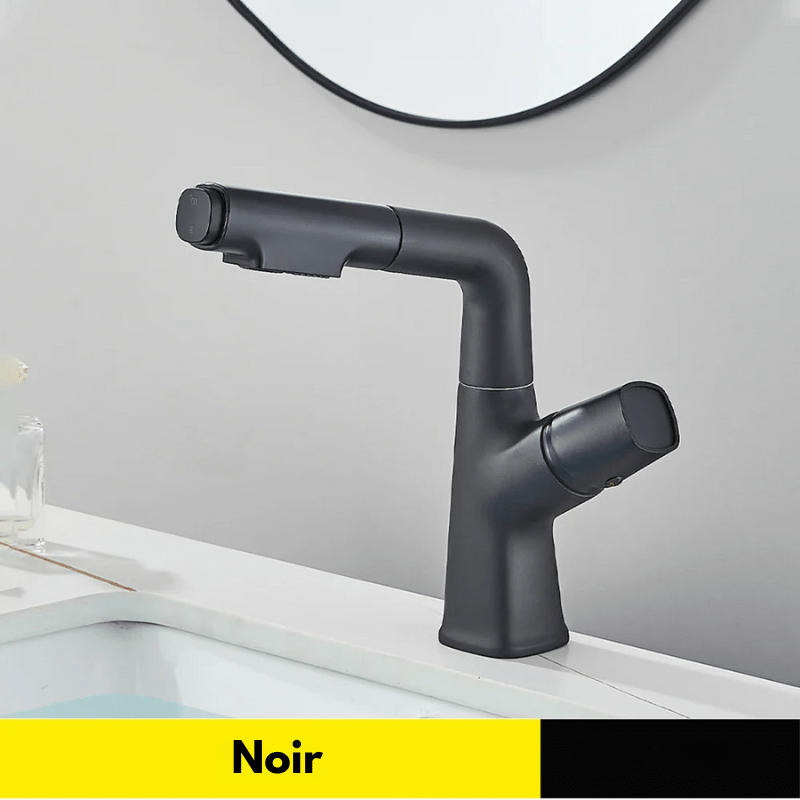 Mitigeur gris effet cascade à bec relevable pour lavabo – écoulement doux, poignée levier et installation facile - Focett