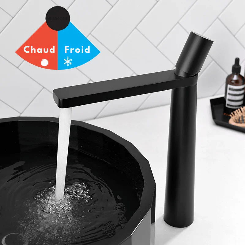 Mitigeur salle de bain noir contemporain – mitigeur compact avec poignée ergonomique et jet doux - Focett