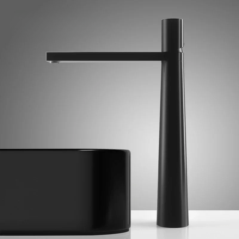 Mitigeur salle de bain noir contemporain – mitigeur compact avec poignée ergonomique et jet doux - Focett
