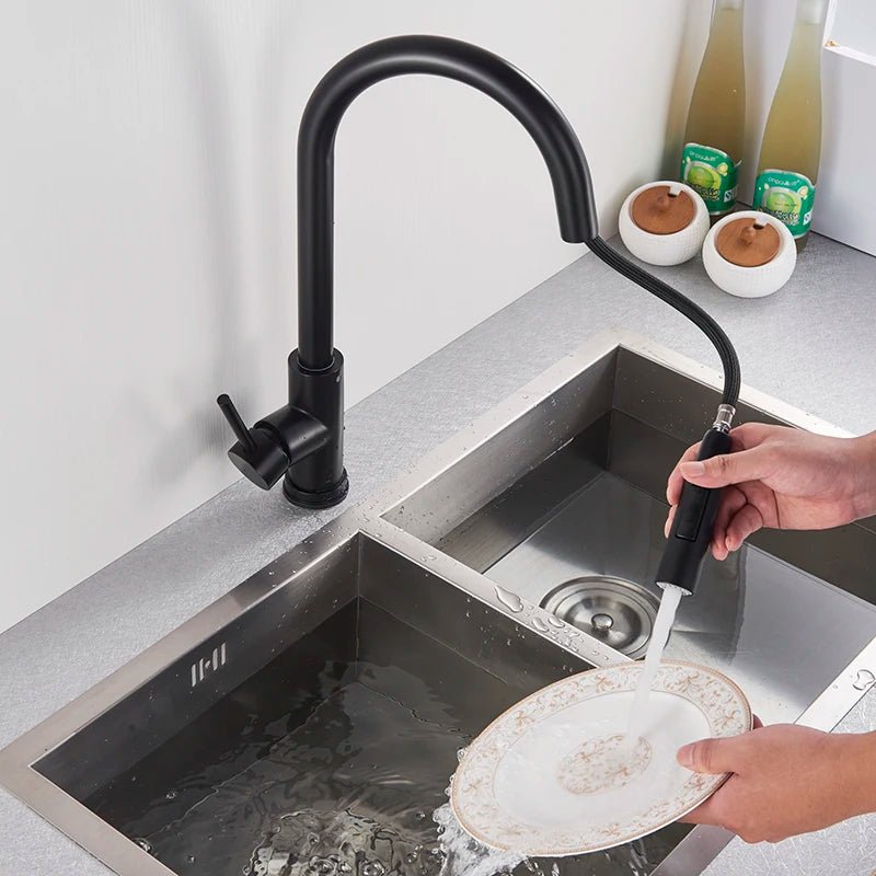 Mitigeur tactile cuisine noir – détection sans contact, double jet, levier monocommande - Focett