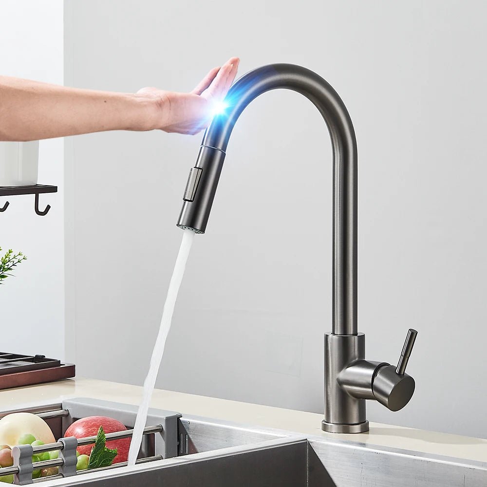 Mitigeur tactile cuisine noir – détection sans contact, double jet, levier monocommande - Focett
