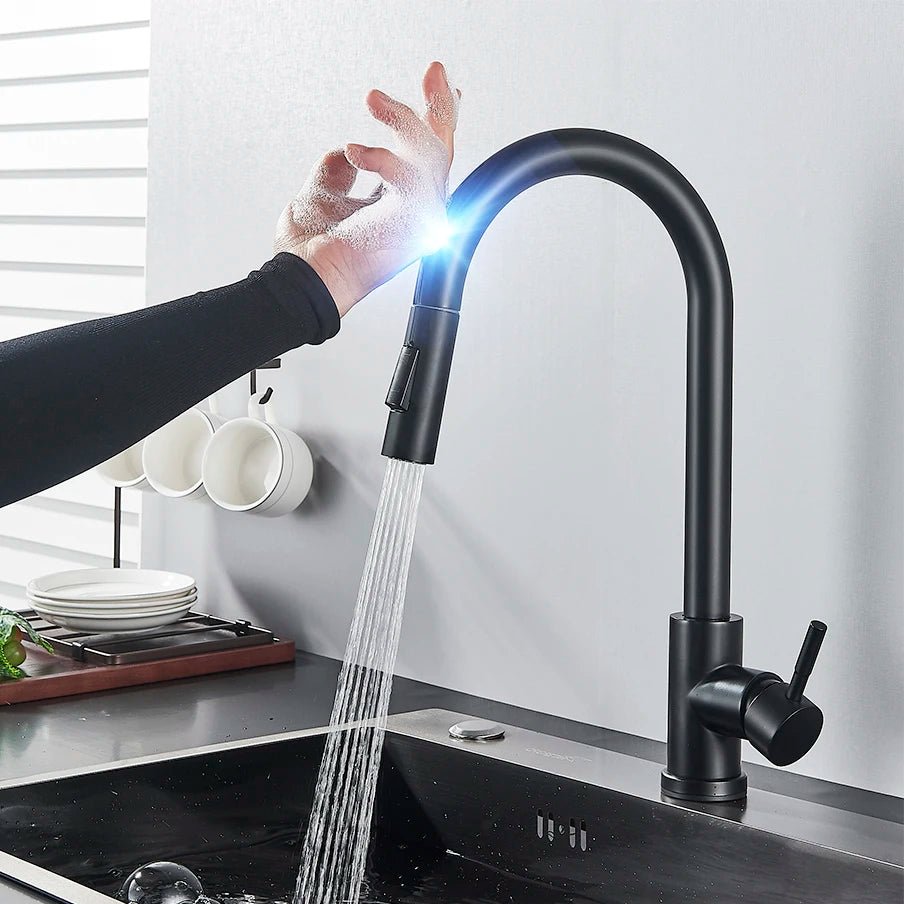 Mitigeur tactile cuisine noir – détection sans contact, double jet, levier monocommande - Focett