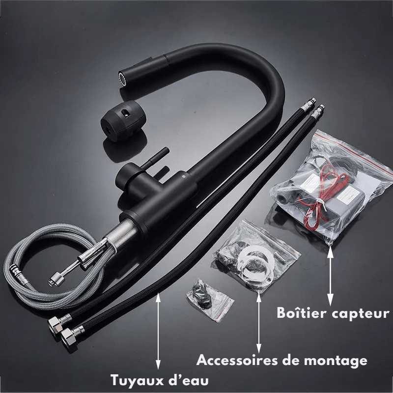 Mitigeur tactile cuisine noir – détection sans contact, double jet, levier monocommande - Focett