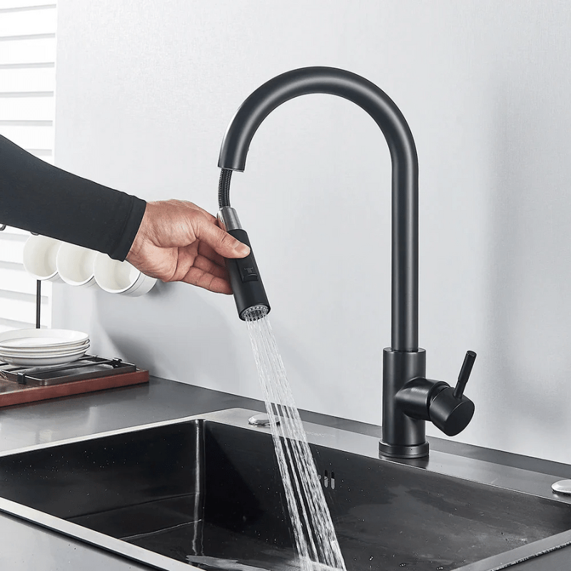 Mitigeur tactile cuisine noir – détection sans contact, double jet, levier monocommande - Focett
