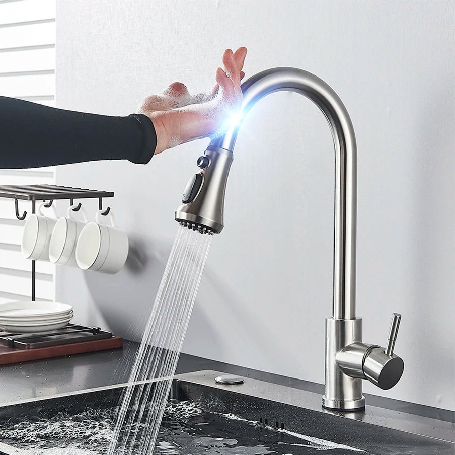 Mitigeur tactile cuisine noir – détection sans contact, double jet, levier monocommande - Focett