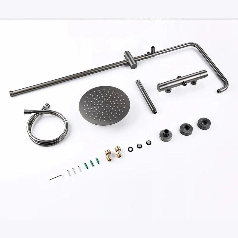 Colonne de Douche Thermostatique Gris Métallique – Mitigeur Thermostatique Laiton, Ciel de douche Rond Ajustable 20-40cm et Système Douche Pluie avec Bras Ajustable