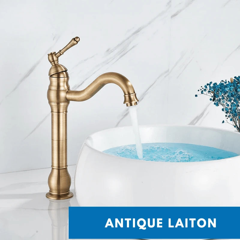 Mitigeur de salle de bain chrome vintage – jet cascade, poignée monocommande et installation facile - Focett