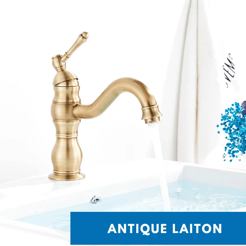 Mitigeur de salle de bain chrome vintage – jet cascade, poignée monocommande et installation facile - Focett