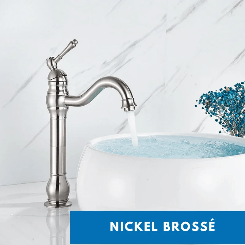 Robinet mitigeur de salle de bain chrome vintage – jet cascade, poignée monocommande et installation facile - Focett