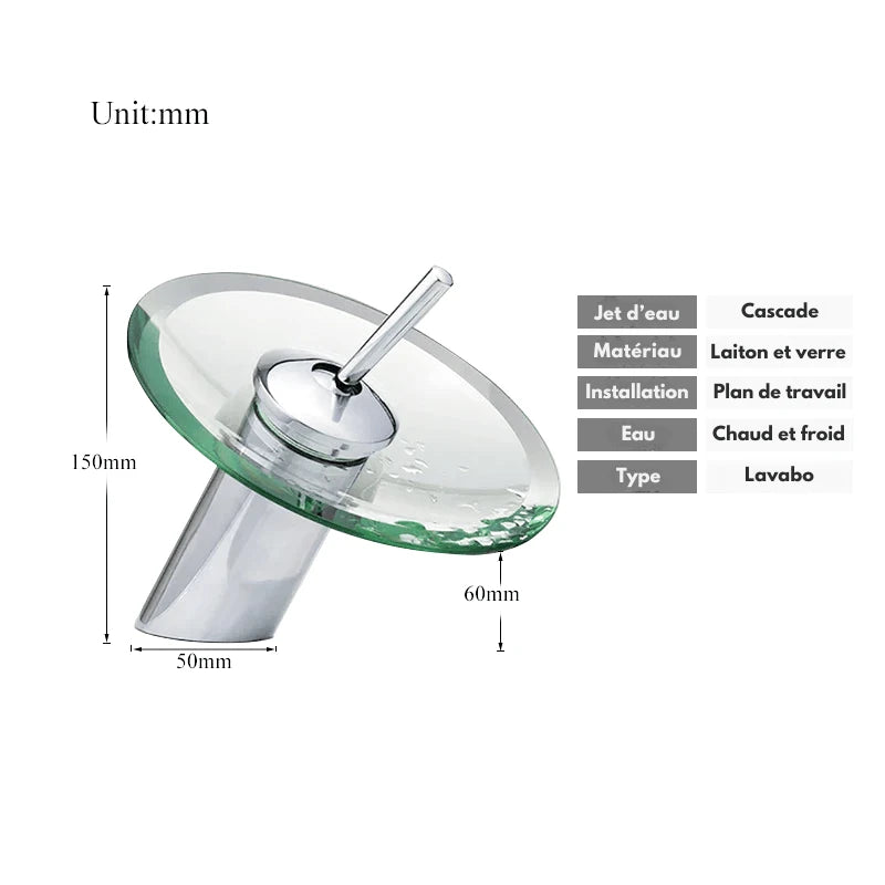 Mitigeur de lavabo noir cascade en verre – laiton massif, jet visuel apaisant et finition chromée brillante - Focett